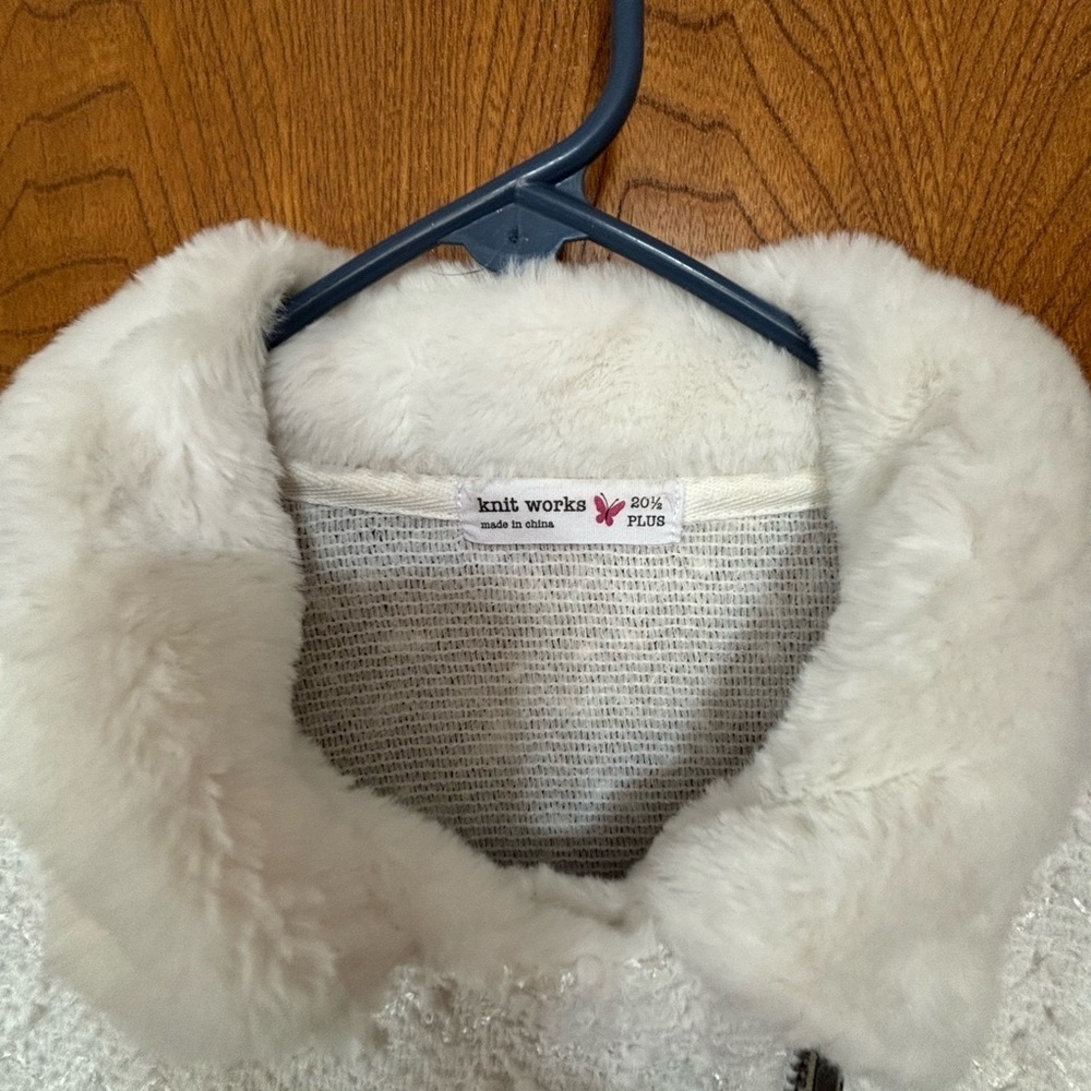 Knit Works plus size White Teddy Jacket Cozy Cropped Style - Picture 4 of 6